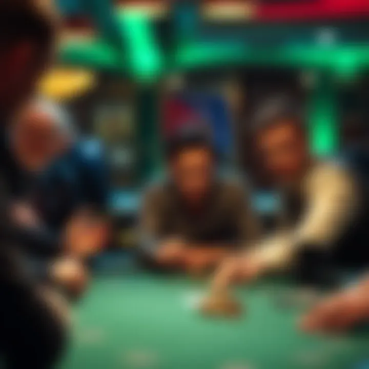 A well-composed poker table showcasing players' subtle body language and facial expressions during a game.