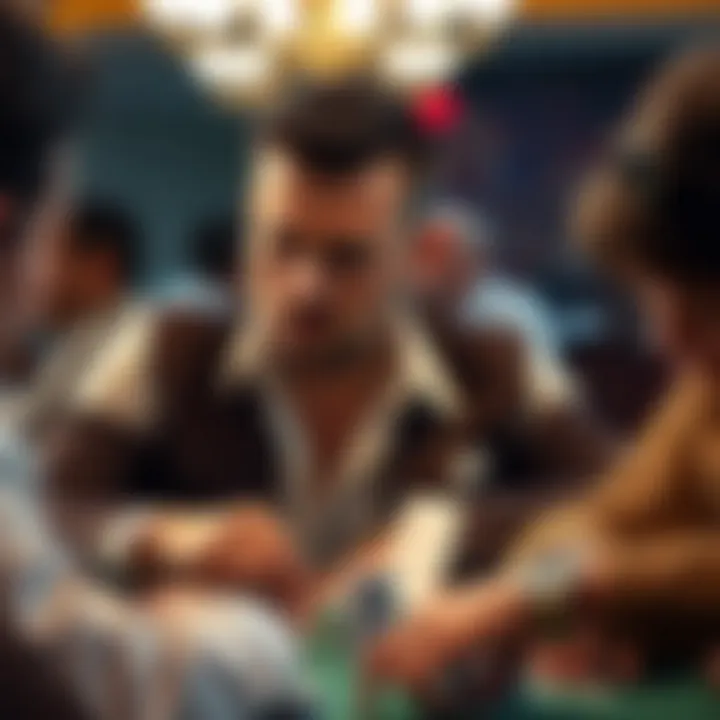 A thoughtful poker player analyzing opponents' reactions, symbolizing strategic thinking and empathy.