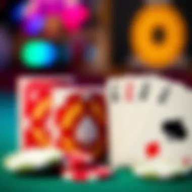 Close-up of gaming chips and cards symbolizing strategy