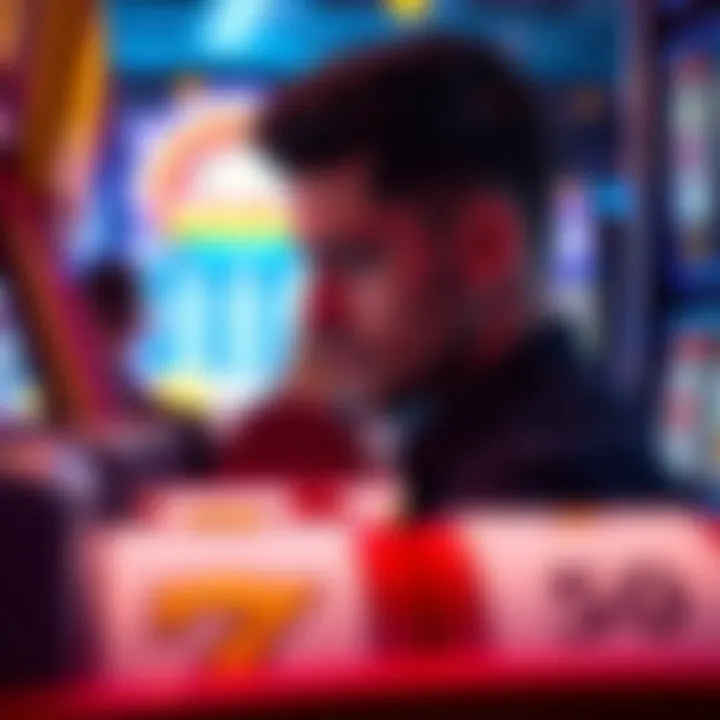 High-Stakes Slot Game Engagement Close-up of a player engaged in a high-stakes slot game