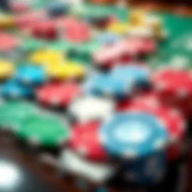An array of roulette chips in different colors, highlighting various betting options