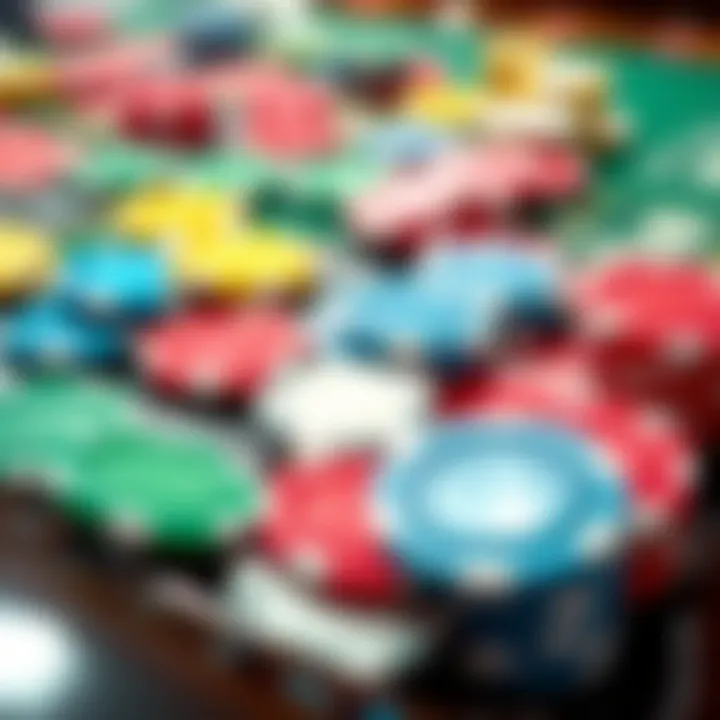 An array of roulette chips in different colors, highlighting various betting options