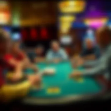 A vibrant poker table with players engaged in the game